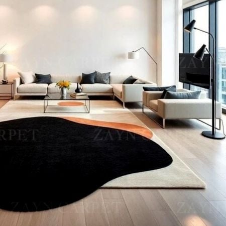 Handcrafted Black Abstract Modern Living Room Rug